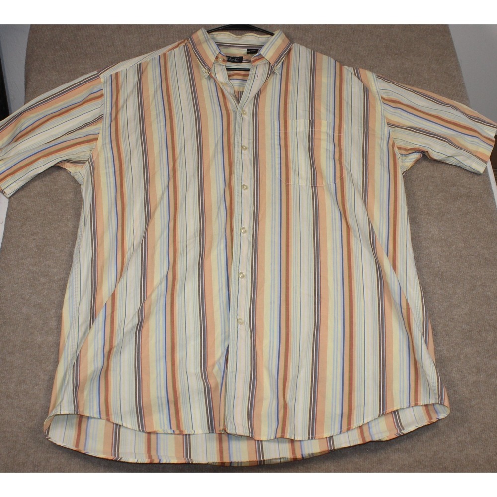 D'Avila Mens XLT Short Sleeve Button Down Shirt Striped Cotton Orange Blue Tall